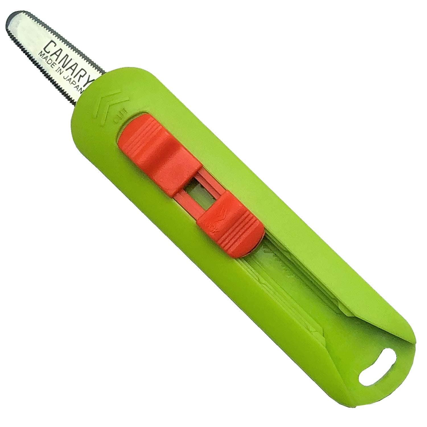 CANARY Safety Box Cutter Retractable, Mini Box Opener Tool, Safe Serrated Japanese Stainless Steel Blade 27mm, Made in Japan
