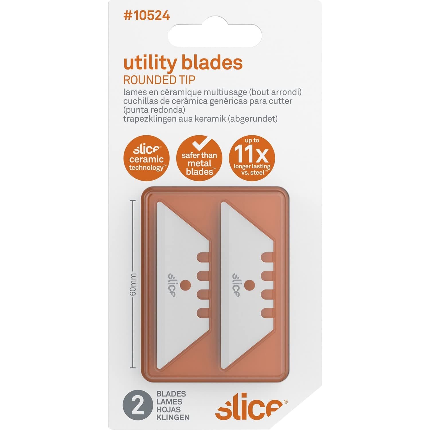 Slice 10524 Ceramic Utility Blades (Rounded-Tip), Finger-Friendly, Safe to Touch, Strong, Durable, Last 11 Times Longer Than Metal, Multiple Tool Compatibility (2 Blades)