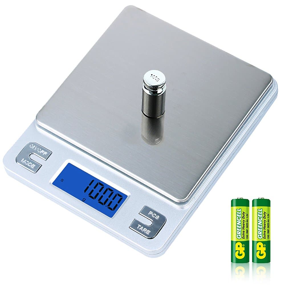 Dapai Mini Digital Kitchen Scale, Multifunction Food Scale, 0.1g-3kg, Tare & PCS Functions, Back-Lit LCD Display, Stainless Steel, Batteries Included (Silver)