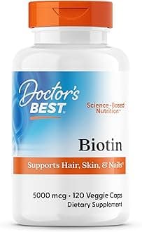 Doctor's Best Biotin Supports Hair, Skin, Nails, Boost Energy, Nervous System, Non-GMO, Vegan, Gluten Free, 120 Count