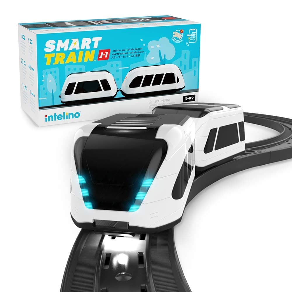J-1 Smart Train Starter Set - Robot Toy Train That Teaches Coding Through Play - Wooden Train Set Compatible - Works Screen-Free and App-Connected - Ages 3+