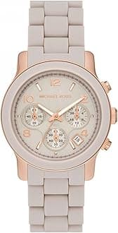 Michael Kors Runway Chronograph Rose Gold-Tone Stainless Steel and Wheat Silicone Watch. SKU MK7386