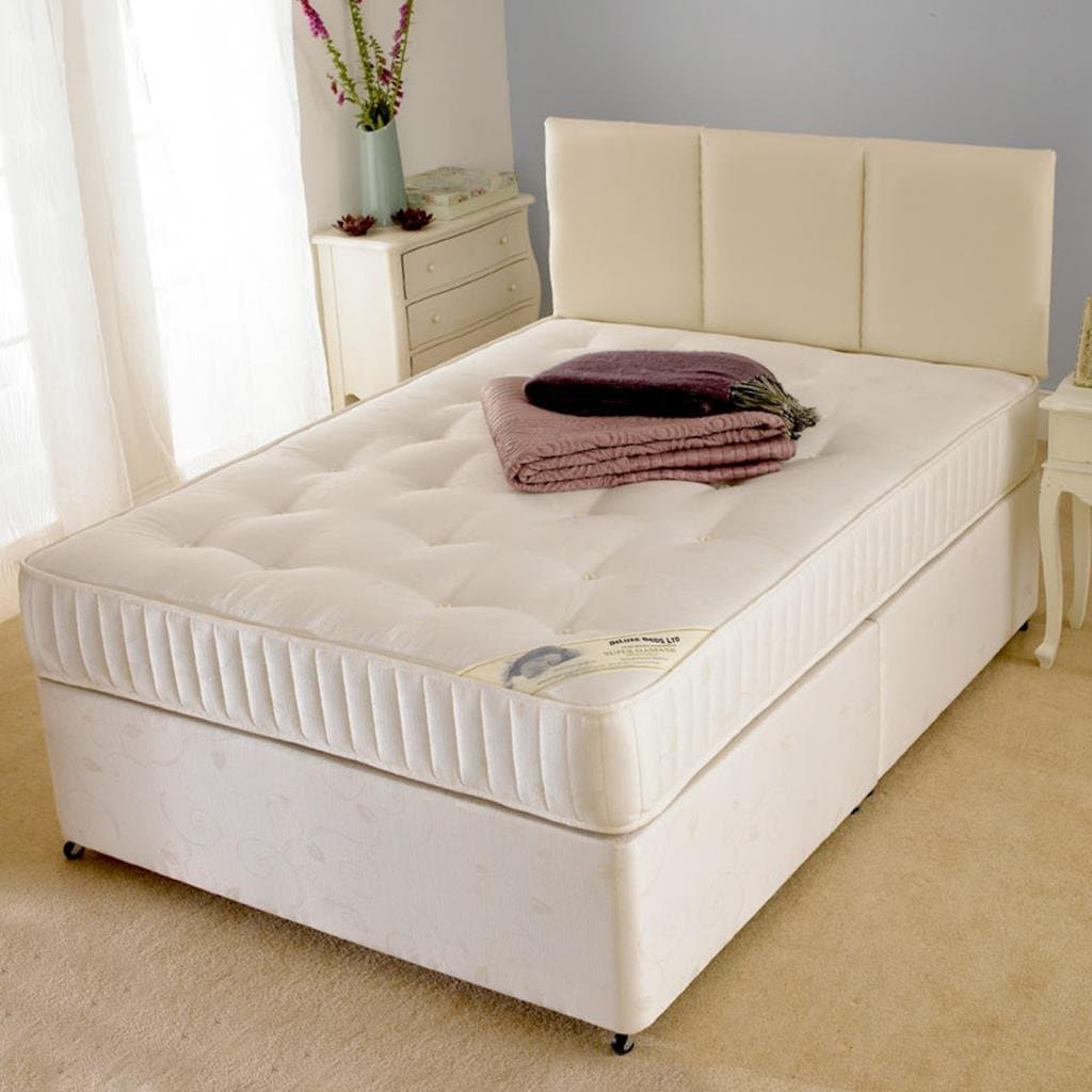 Deluxe Beds Ltd 2Ft 6 Super Damask Open Spring Orthopaedic Divan Bed - Queen Ann Headboard - No Drawers