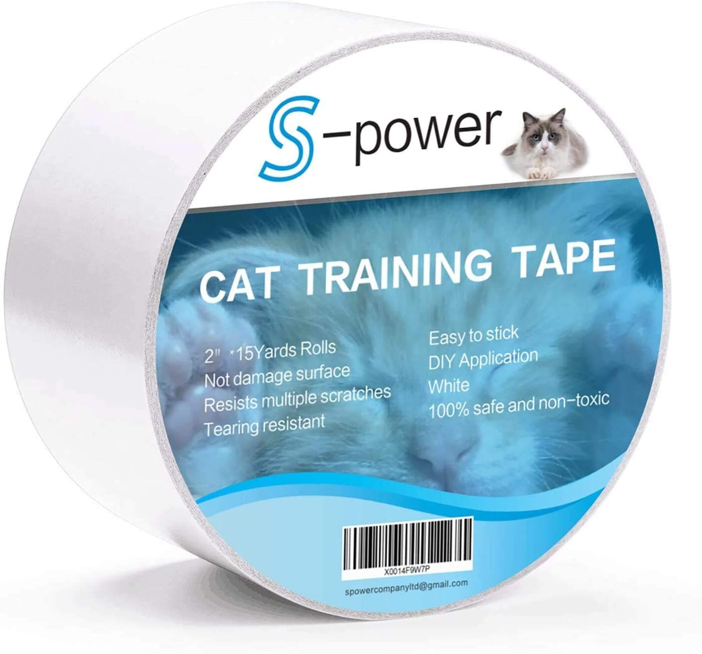 S-Power Anti-Scratch Cat Training Tape, Easy Clear Double Sided Sticky Tape for Door, Couch, Furniture and Leather Scratch Guard 2-Inches x 15 Yards (1PCS)