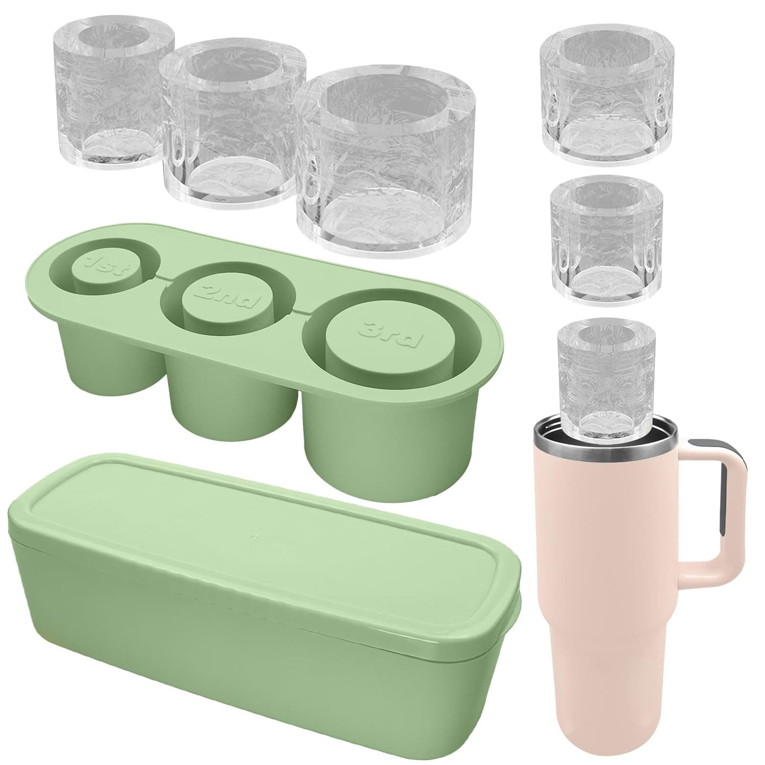 Stanley Cup ice Mold, Silicone ice Cube Set with lid Making,3 Hollow Cylinder Ice Cube Molds, Accessories for 20-30-40 oz,Stanley Cup Ice Mold Household Ice Making Silicone Ice Grid