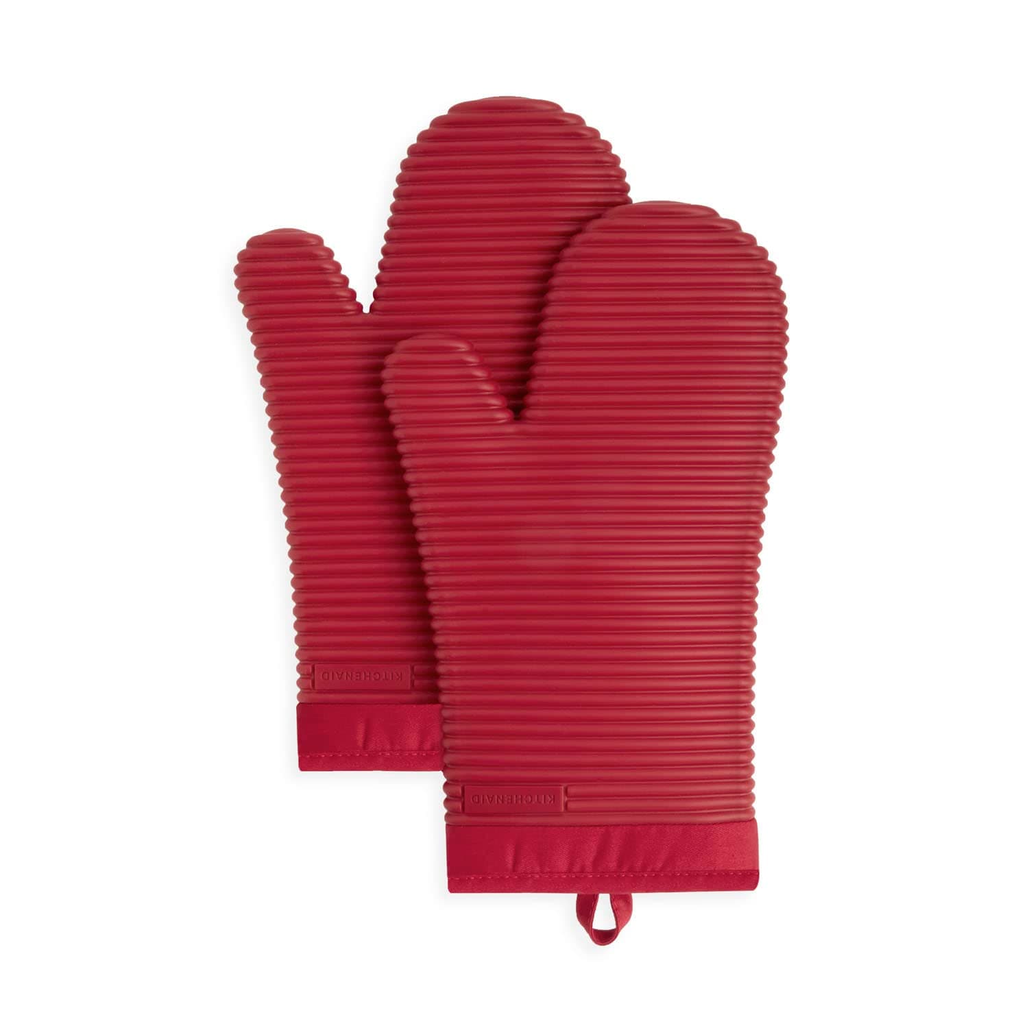 KITCHENAID Ribbed Soft Silicone Oven Mitt 2-Pack Set, 7.5"x13", Passion Red