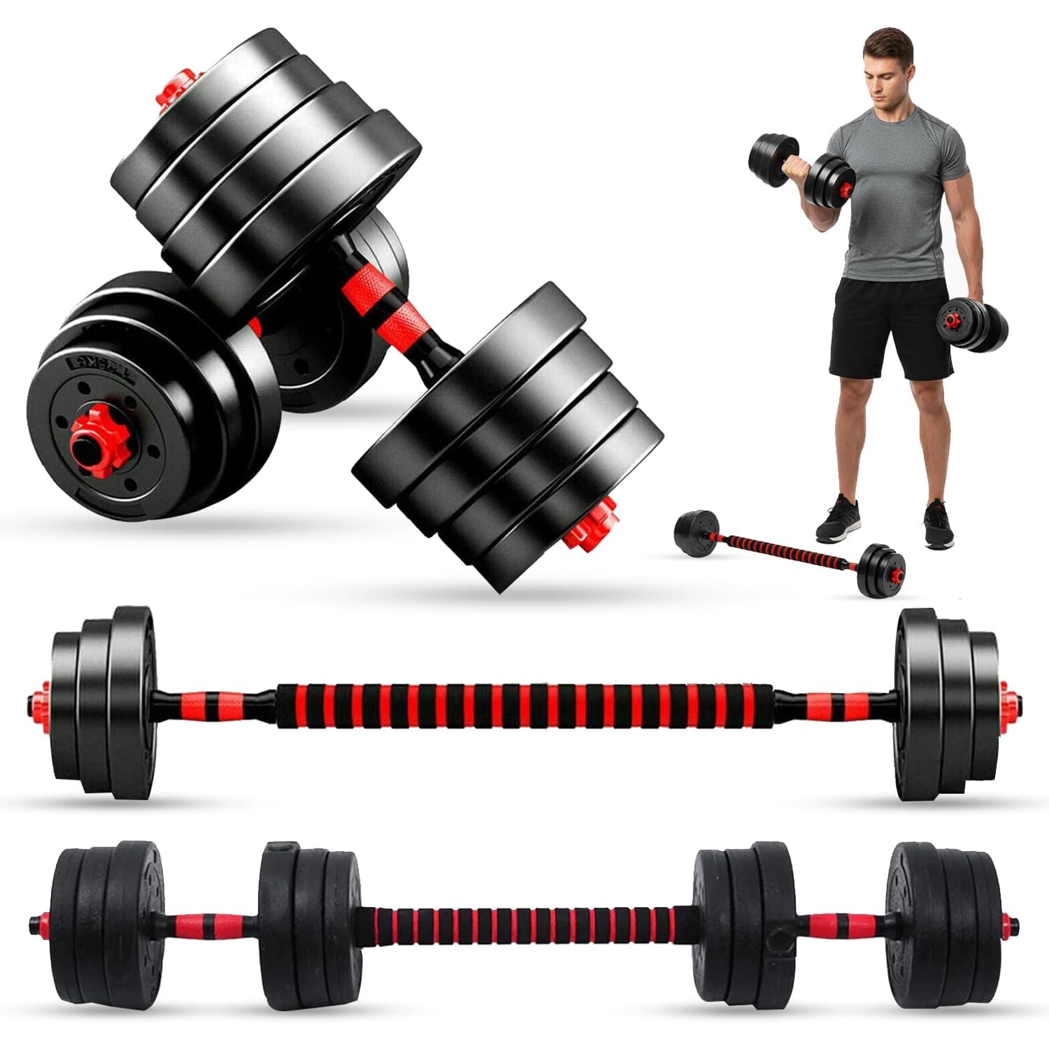 – MaxStrength Adjustable Dumbbell Barbell Strength Training Weight Lifting Set Home Gym Bicep Vinyl Dumbell Pair 10kg, 15kg, 20kg, 25kg, 30kg | dumbbells set | dumbbells