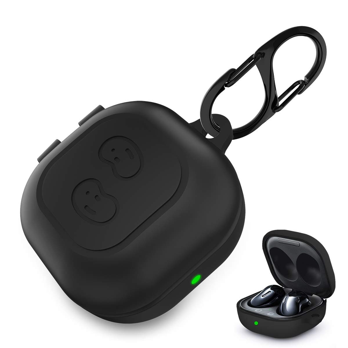 Woocon for Samsung Galaxy Buds Live Case, Shockproof Soft Silicone Cover, Sleek Lightweight Charging Case Skin with Loss Prevention Keychain (2020) (Black)