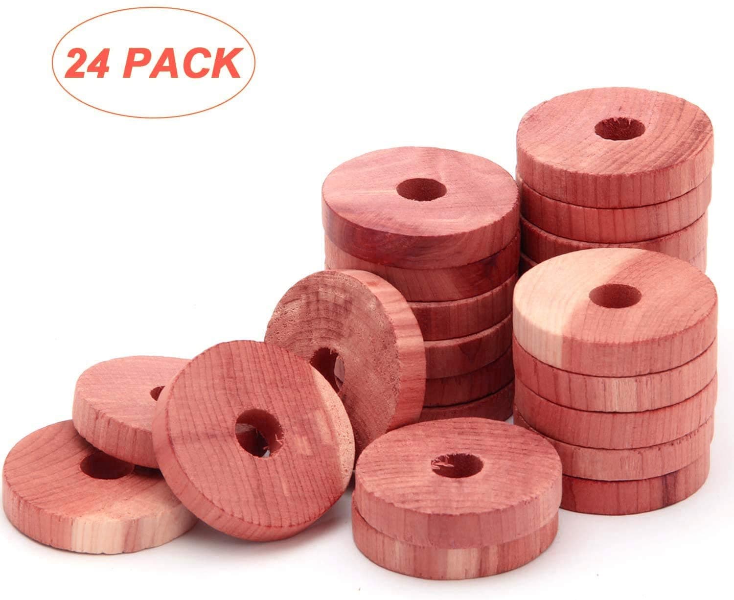Coolrunner 24 Pack Cedar Fresh Red Cedar Wood Rings, Aromatic Cedar Blocks, 100% Natural Red Cedar Hangers for Closets and Drawers, Clothes Storage Protector
