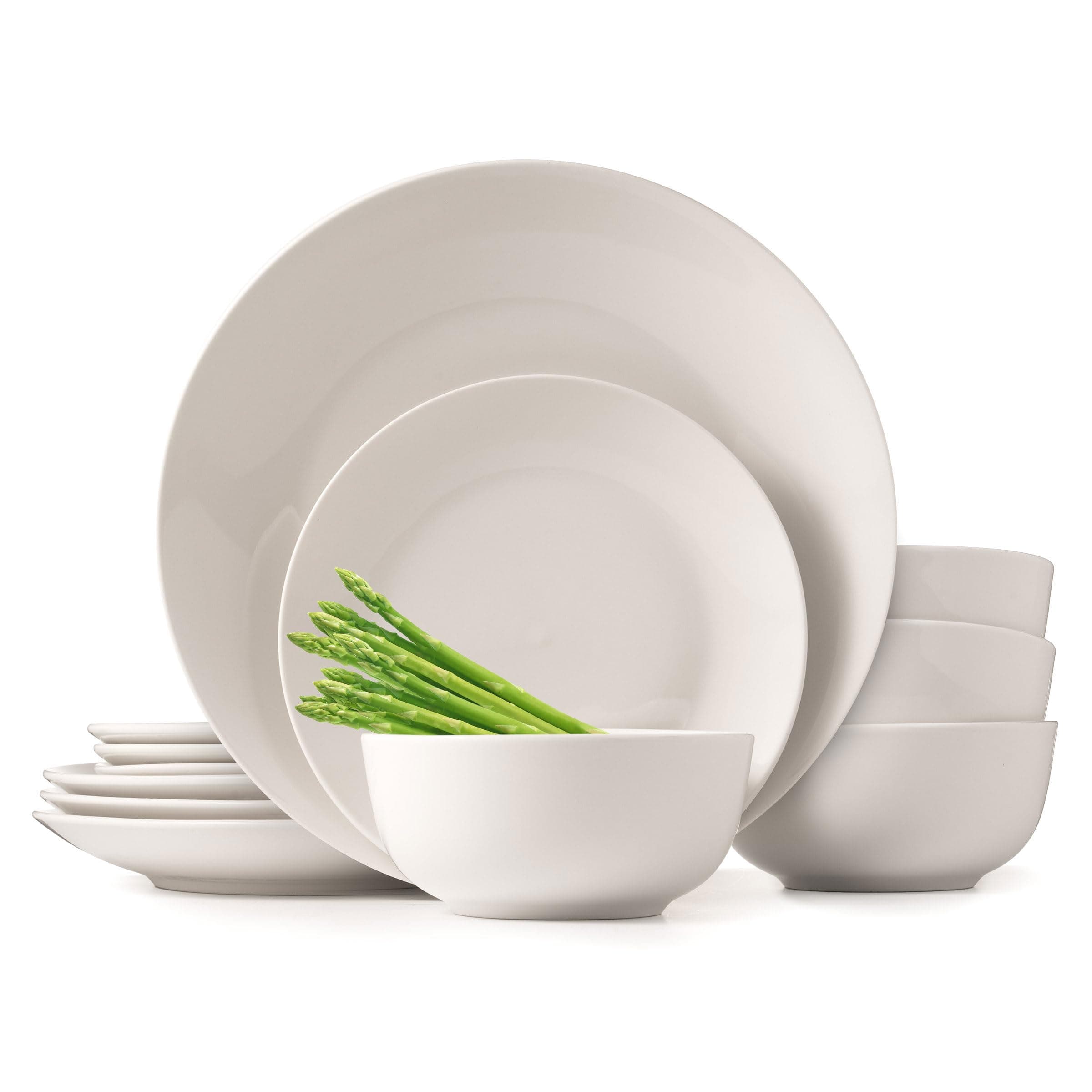 Lefonte Dinnerware Sets, Fine Porcelain Dinnerware Sets, Plates and Bowls Sets, Dishes, 12-Piece Service for 4, Soft White