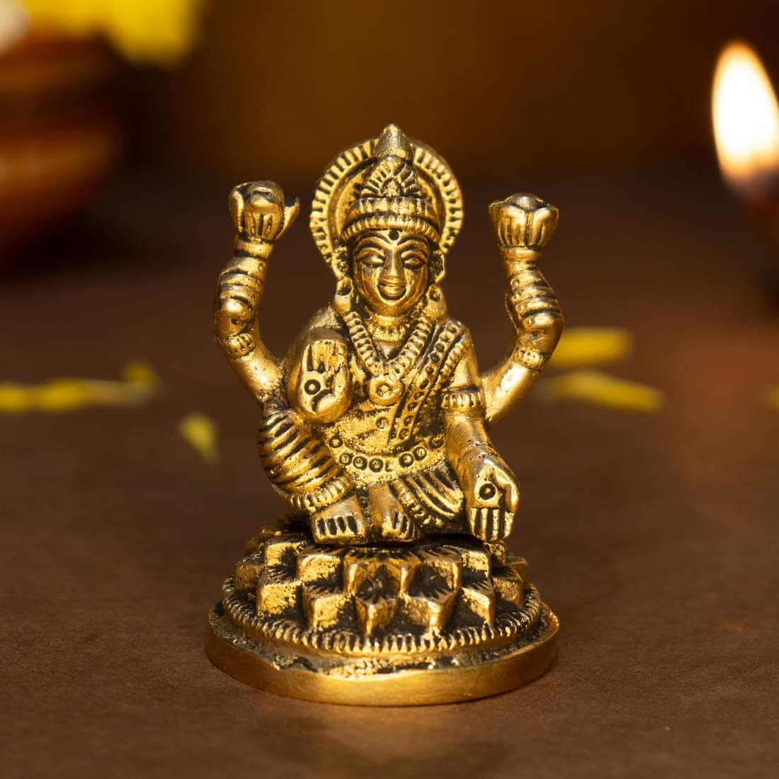 100% Pure Brass Lakshmi Devi Idol (Size: 8.4 cm), Laxmi Idol for Pooja Room, Home Decor, Car Dashboard or Office Desk, Varalakshmi Pooja Idol, Goddess Lakshmi Idol for Diwali Pooja