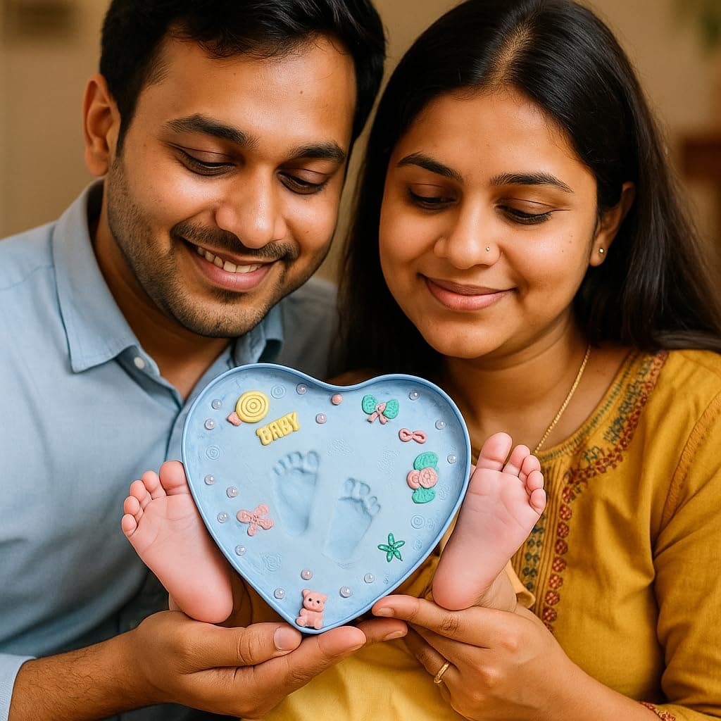 Kiddale Hand and Foot Impression Print Clay kit with Frame and Decorative Items|Casting Dough kit| Gift for 1 Year+ Baby Girl| Gift for Baby boy| Hand & Footprint kit, Pink