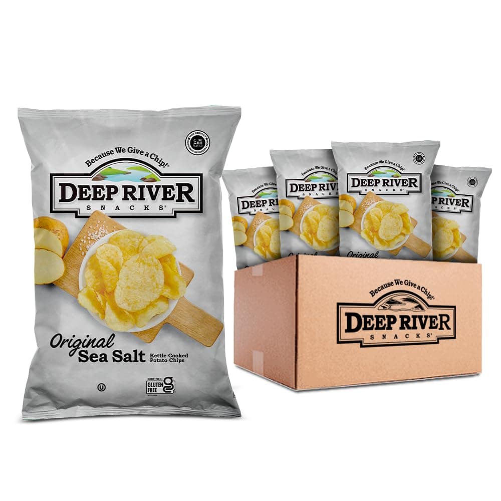 Deep River Snacks Original Sea Salt Kettle Cooked Potato Chips, Non GMO, 8 Ounce (Pack of 12)