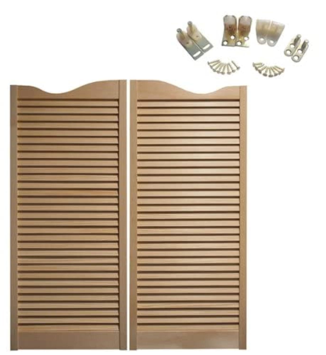 Premade Pine Interior Swinging Saloon Doors | 1-1/8" Thick Louvered Design with Brass Hinges, Pre-Sanded Wood, Strong Joints – 36"x42" – Swinging Cafe Doors