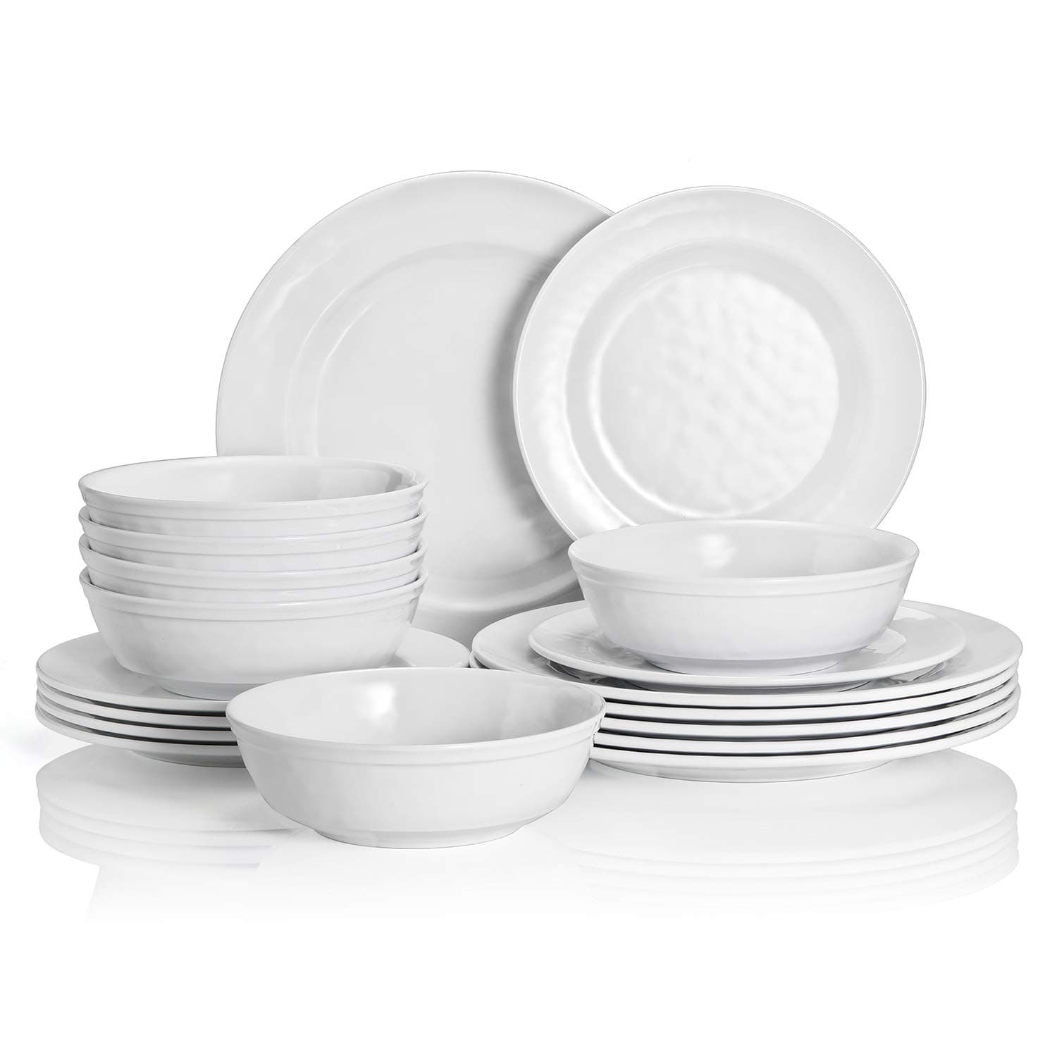 TP 18-Piece Dinnerware Set, Melamine Dishes Set with Bowls and Plates, Service for 6, Non-breakable Lightweight Dining Tableware, White