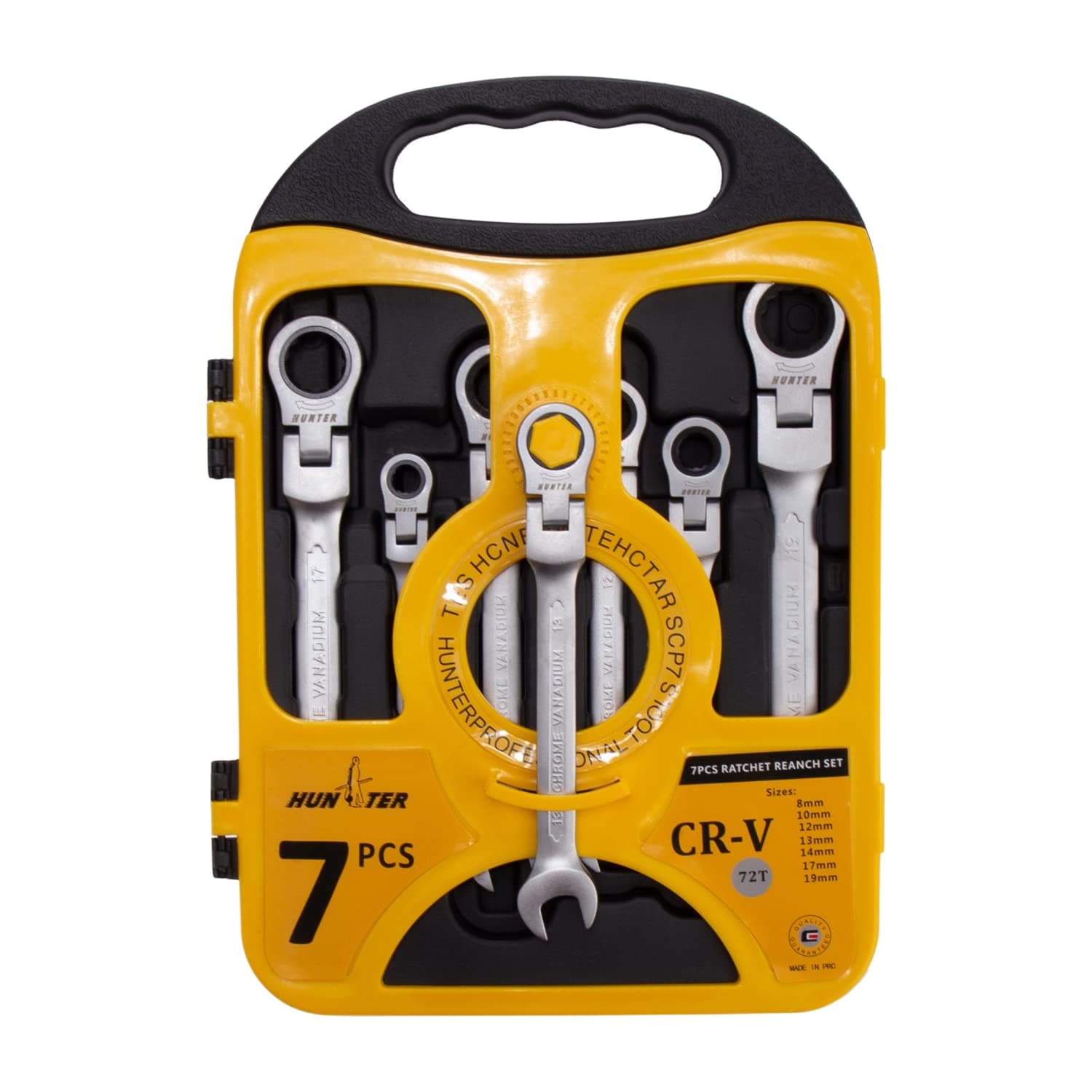 HUNTER 7-Piece Ratchet Wrench Spanner Set with Bending Head - Flexible Mechanic Spanner Kit, Matt Chrome Finish, Professional Grade, 8mm,10mm,12mm,13mm,14mm,17mm,19mm