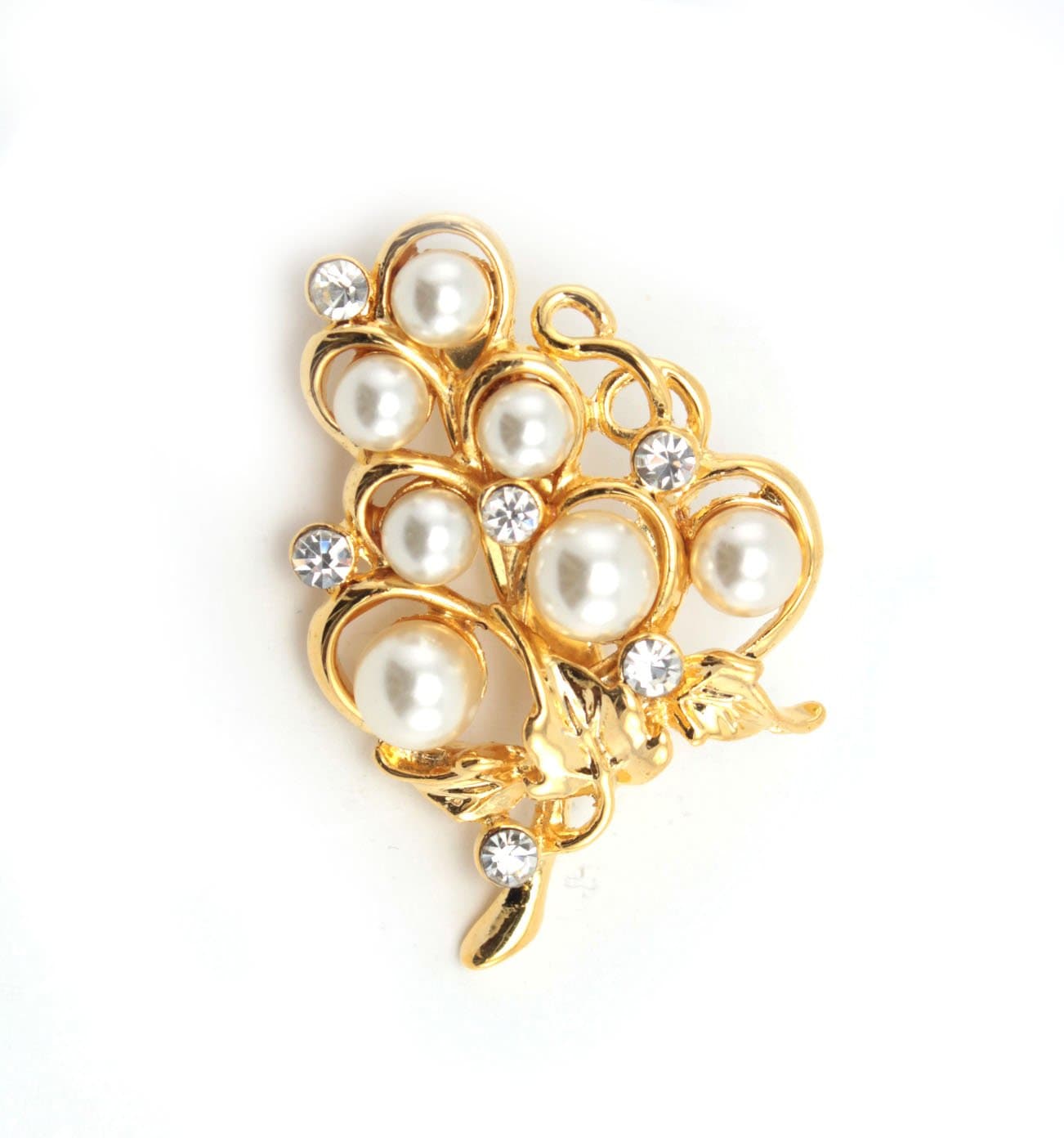 Pearl Tree Crystal Gold Tone Brooch Pin
