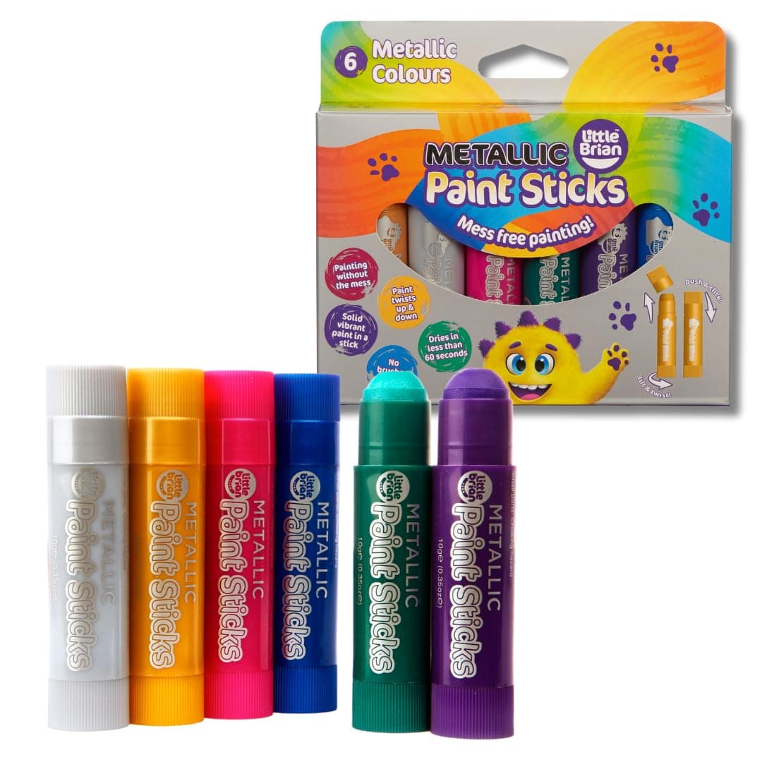 Little Brian Paint Sticks For Kids - 6 Pack Assorted Metallic Colours - Mess-Free, Easy Clean Up, Fast Drying Action, Vibrant Colours, Multi-Surface, Twist & Paint