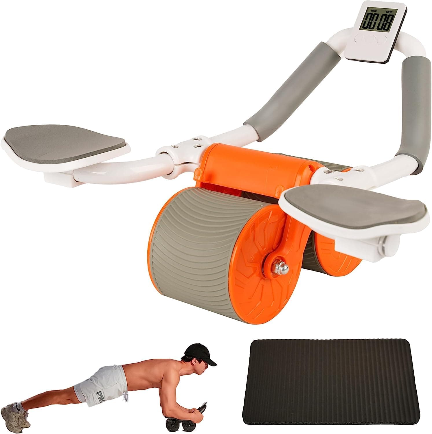 Elbow Support Rebound Abdominal Wheel,Automatic Rebound Ab Roller Workout Equipment for Men Women Ab Roller Wheel with Knee Pad