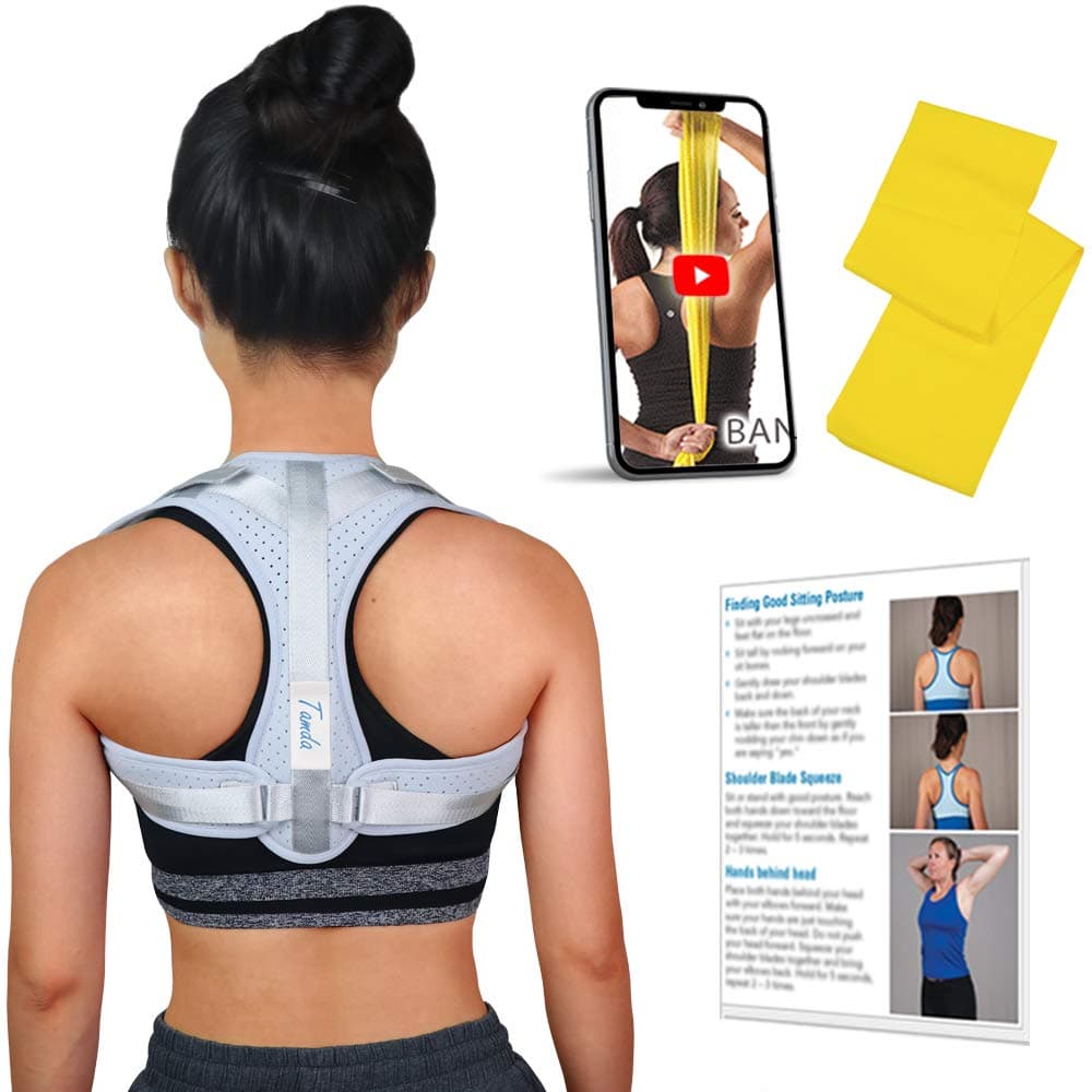 Posture Corrector Back Shoulder Support for Men Women with Resistance Exercise Band, 14 Days Evolution, with Shoulder&Back Strength Workout Video