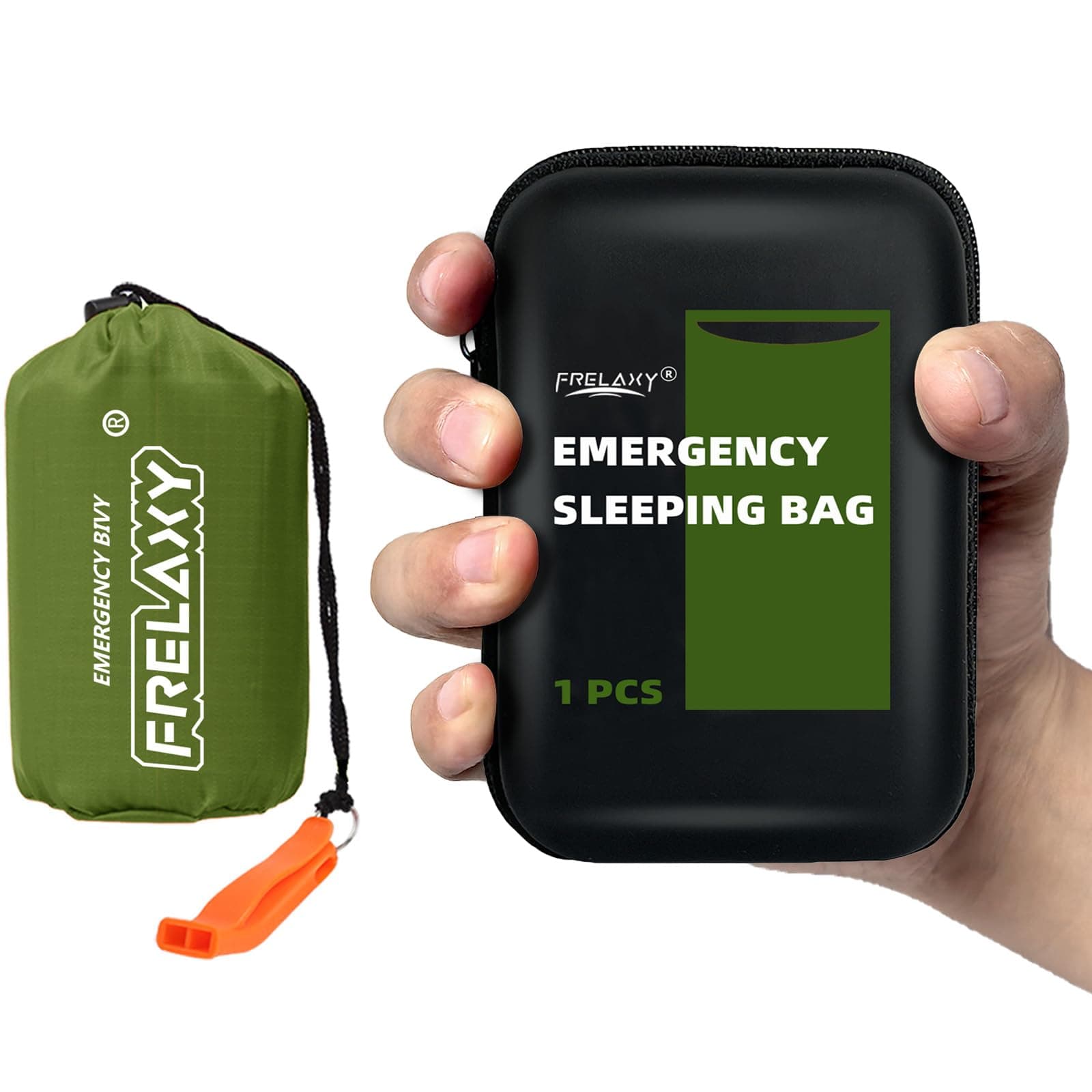 Emergency Sleeping Bag 1-Pack/2-Pack, Extra-Thick Compact Survival Bivy with Whistle, Storage Pouch, and EVA case, Perfect for Survival Kits (Army Green - 1 Pack)