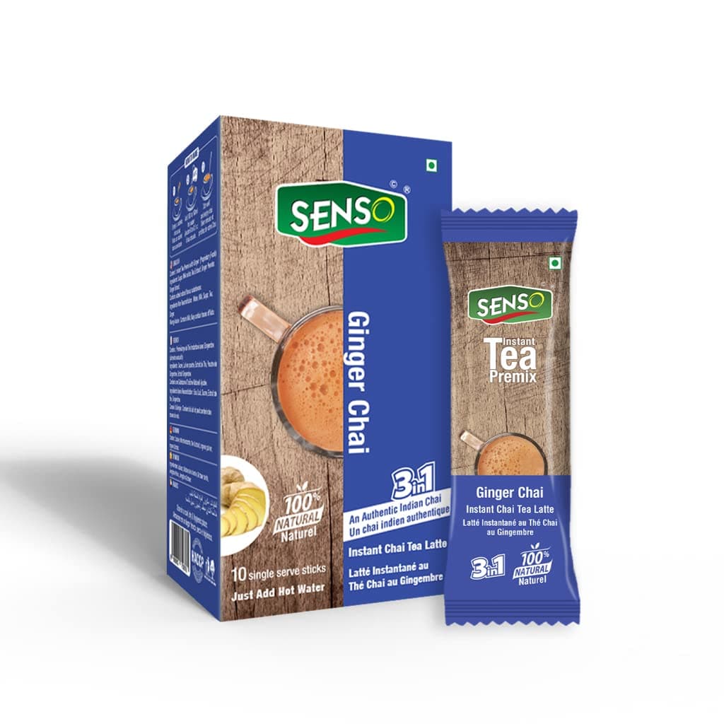 Instant Tea Premix - Regular Sugar - Ginger Flavour (10 Sachets) 10 x 14g =140g| Ginger Masala Tea Powder | Ginger Masala Chai | Premix Ready Mix Tea | Assam Tea | Desi Chai | Flavoured Tea | Tea Mix Instant Sachets - Ginger masala tea premix