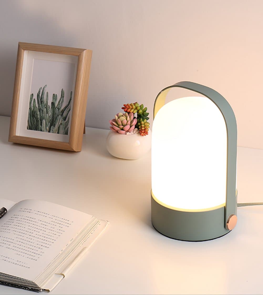 Simple Cute Practical Style Bedside Table Lamp with Celadon Base and Glass Shade for Bedroom, Dressing Table, Living Room, Baby Room, College Dormitory, Coffee Table, Bookcase, Celadon