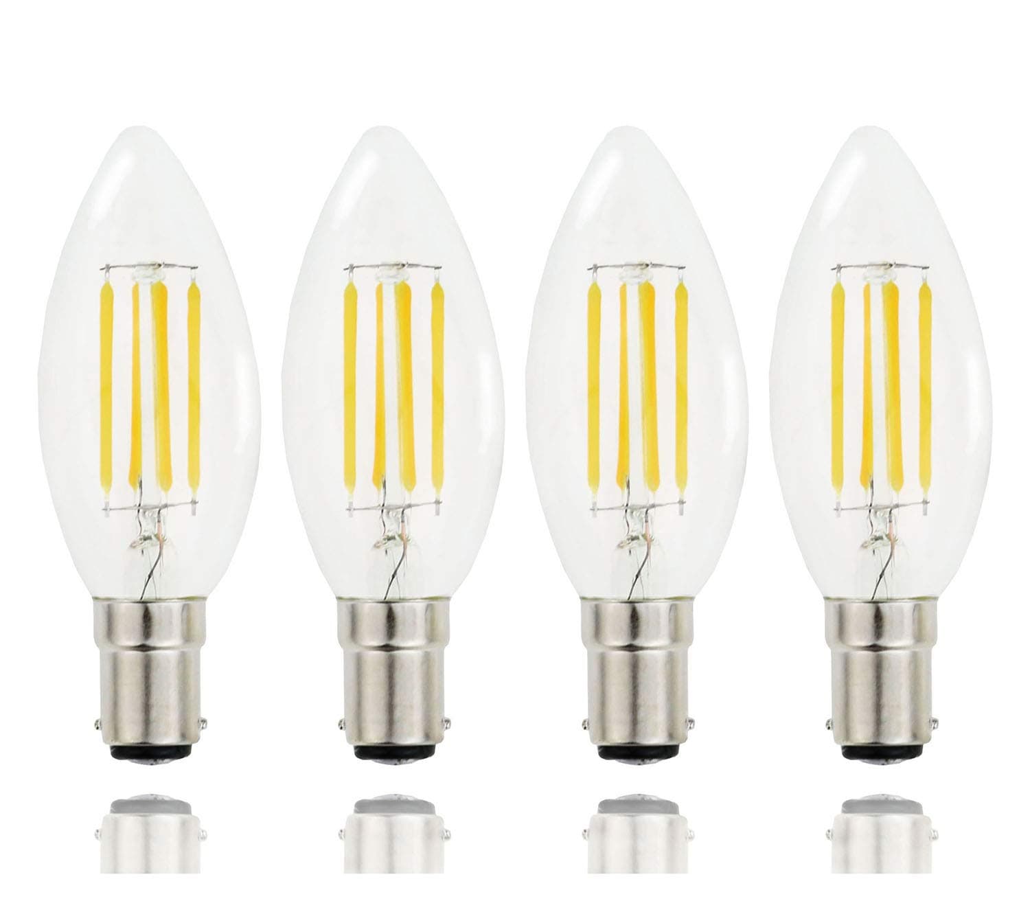 Lamsky 4 Pack B15 B15d LED Candle Light Bulb C35 4W SBC Clear Filament LED Bulb,Small Bayonet Cap,400LM 40W Incandescent Equivalent,2700K Warm White,Non-Dimmable[Energy Class A+]