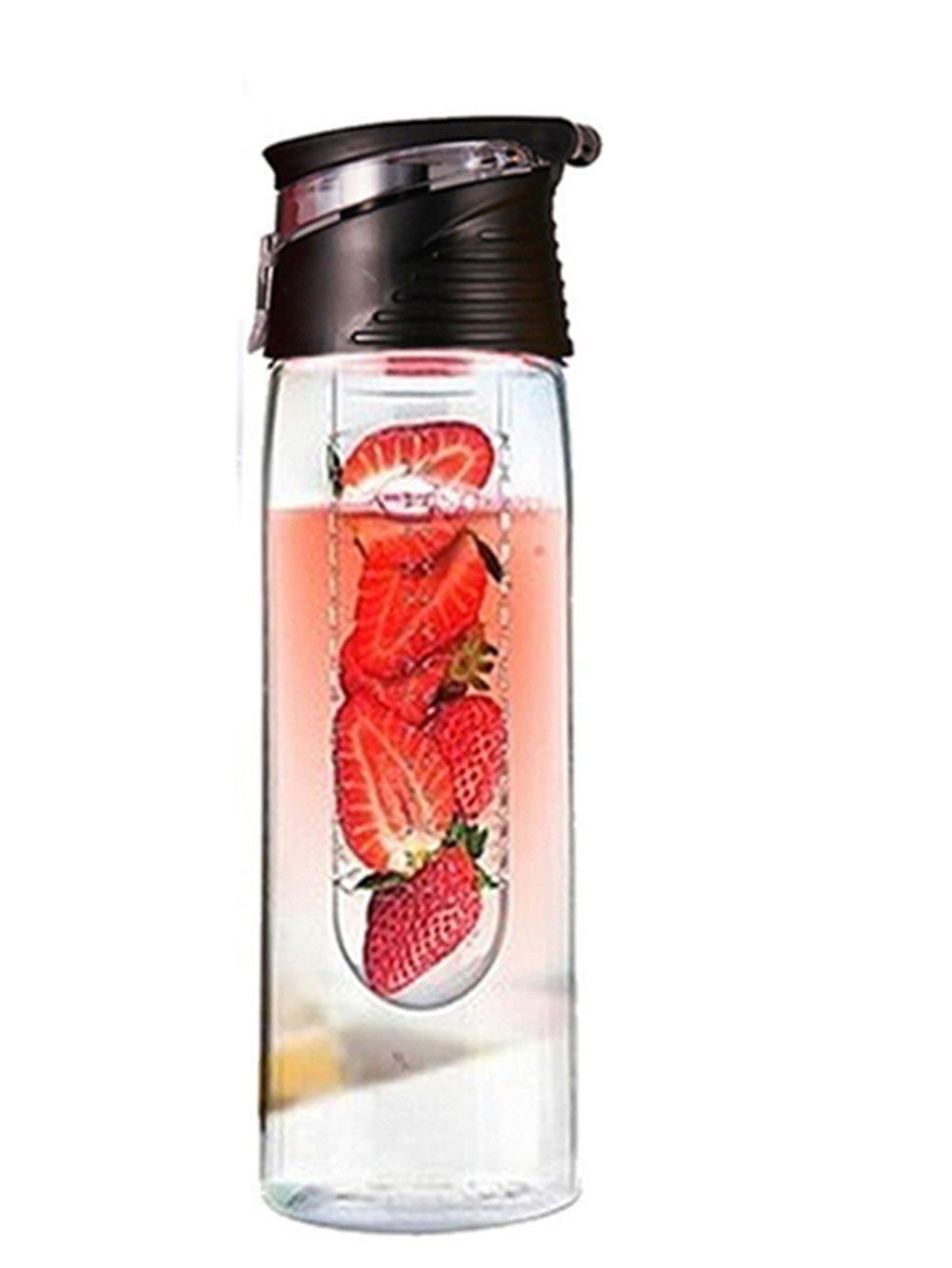 800ml Black Fruit Infusing Water Bottle with Fruit Infuser and Flip Lid Lemon Juice Make Bottle- BPA Free