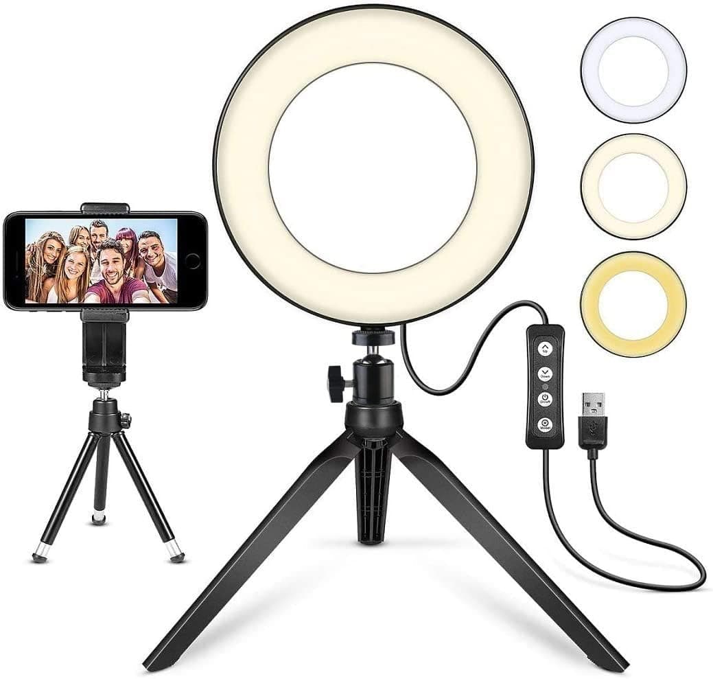 LED Ring Light 6" with Tripod Stand for Desk YouTube Video and Makeup, Mini Camera Light with Cell Phone Holder Desktop LED Lamp with 3 Light Modes & 11 Brightness Level (6 inch)