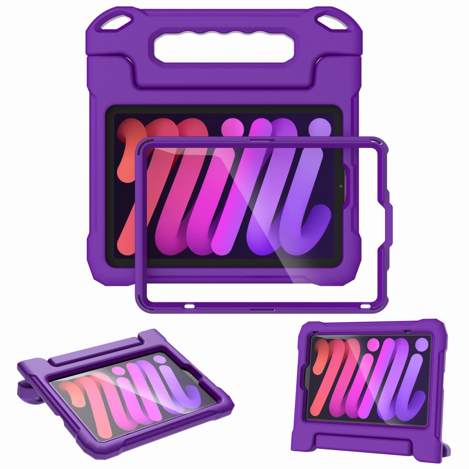 Kids Case for iPad Mini 7th&6th Generation 8.3-inch 2024/2021 Release, with Built-in Screen Protector, Shockproof Lightweight Handle Stand Case for iPad Mini 8.3" Latest Cover (Purple)