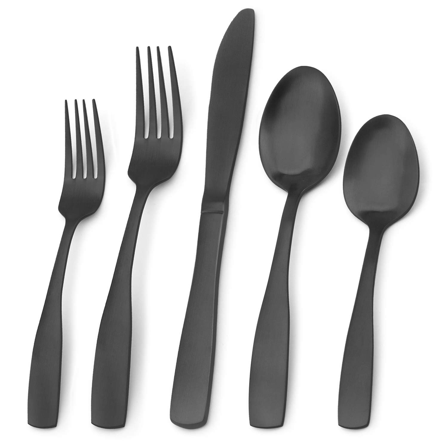 Bysta Matte Black Silverware Set, 20-Piece Stainless Steel Flatware Set, Kitchen Utensil Set Service for 4, Tableware Cutlery Set for Home and Restaurant, Satin Finish, Dishwasher Safe