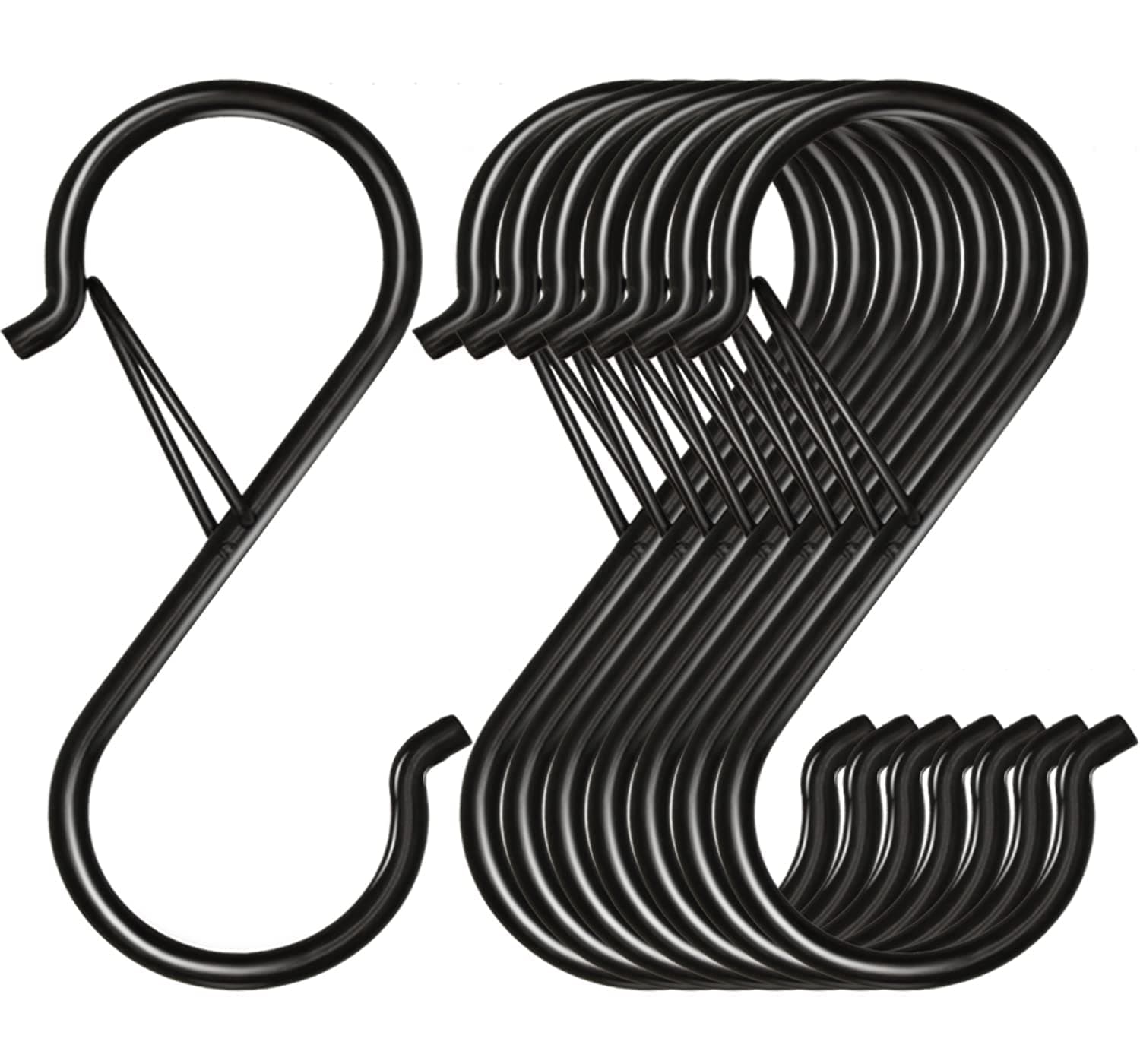 MAKINGTEC S Hooks for Hanging, Heavy Duty S Hooks with Safety Buckle S Shaped Hooks Kitchen Pot Rack Hooks Closet Hooks for Hanging Plants, Clothes, Kitchen Utensil, Pots and Pans, Bags (Black)