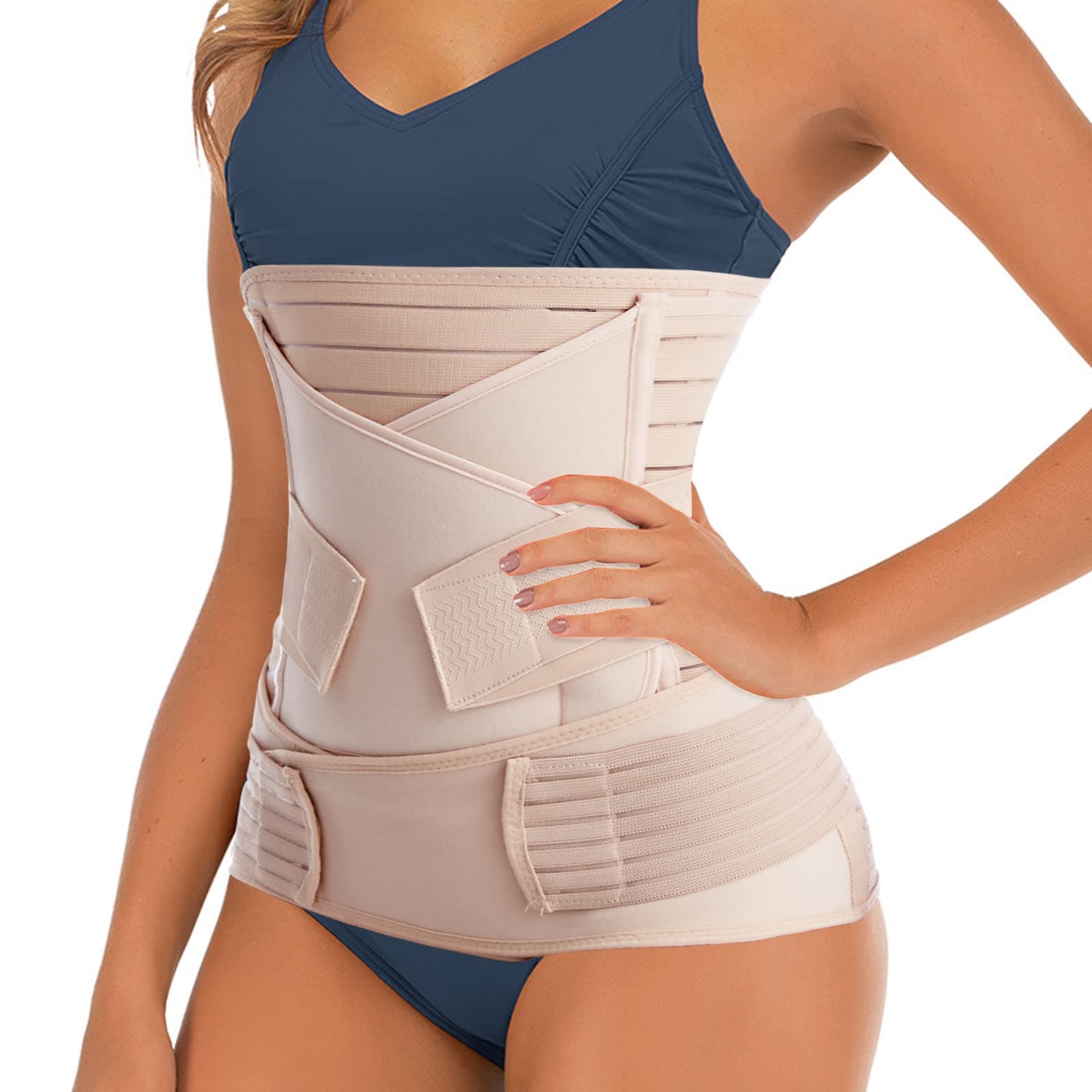3 in 1 Postpartum Belly Band Post C Section Support Recovery Wrap Fajas Postparto Abdominal Binder Girdles for After Giving Birth (Plus Size, Z-Beige)