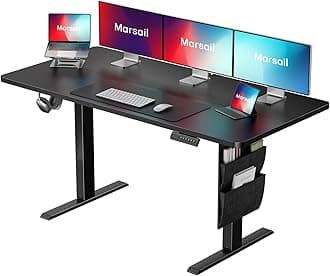 Marsail Standing Desk Adjustable Height, 55x24 Inch Electric Standing Desk with Storage Bag, Stand up Desk for Home Office Computer Desk Memory Preset with Headphone Hook