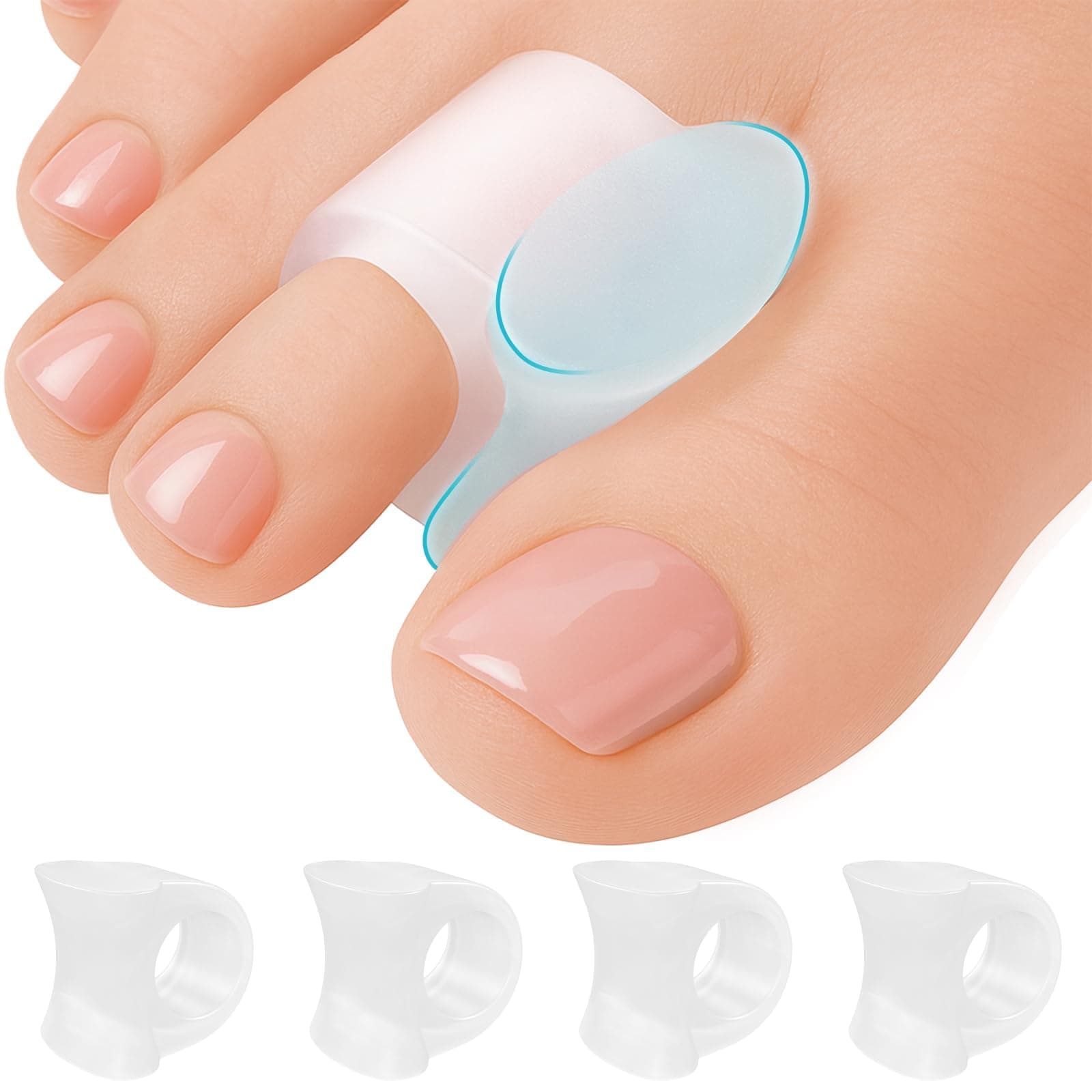Toe Separators Hammer Toe Straightener - 4-Pack Big Toe Spacers - Gel Spreader - Correct Crooked Toes - Bunion Corrector and Bunion Relief - Pads for Overlapping, Hallux Valgus, Diabetic Feet, Yoga