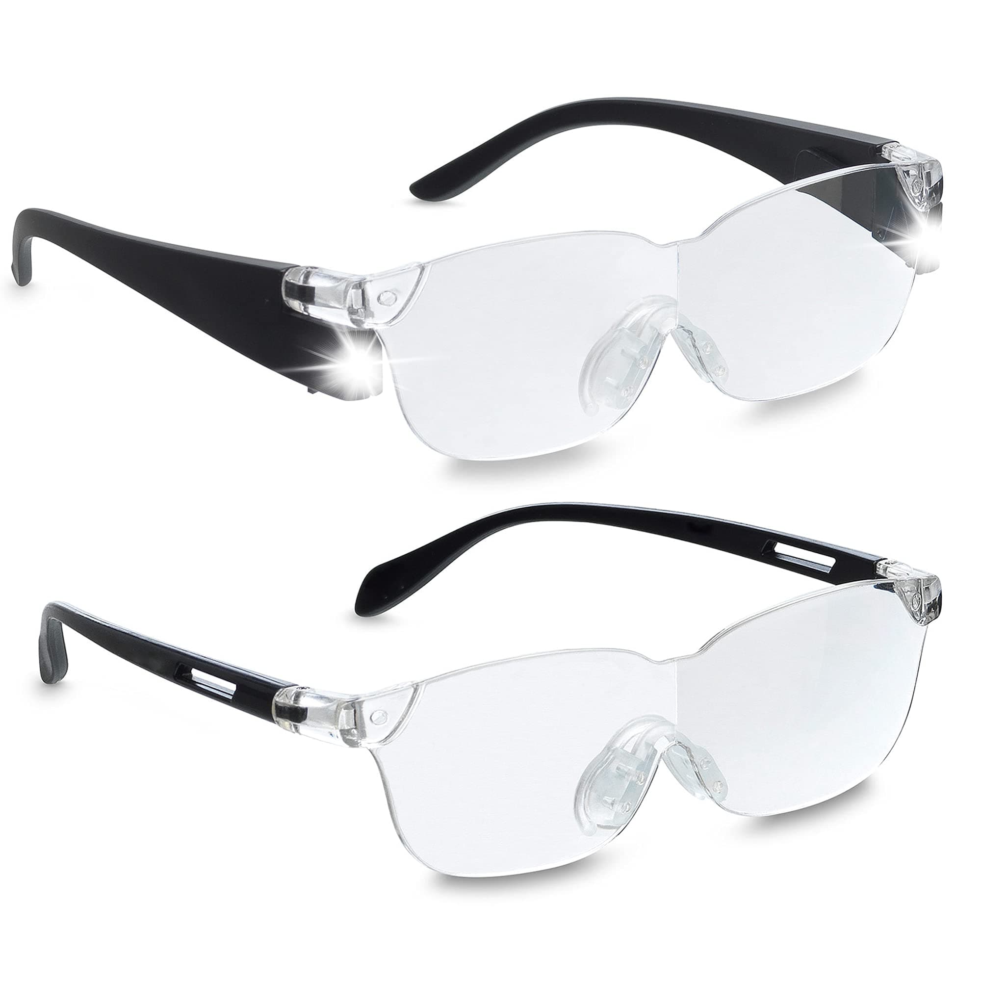 Plus 160% Lighted Magnifying Glasses with LED lights for Men and Women - Great Eyeglasses for Reading Small Prints, Labels, Prescription Bottles, Close Work and Hobbies (2pc Set), Black, 2 Count (Pack of 1)