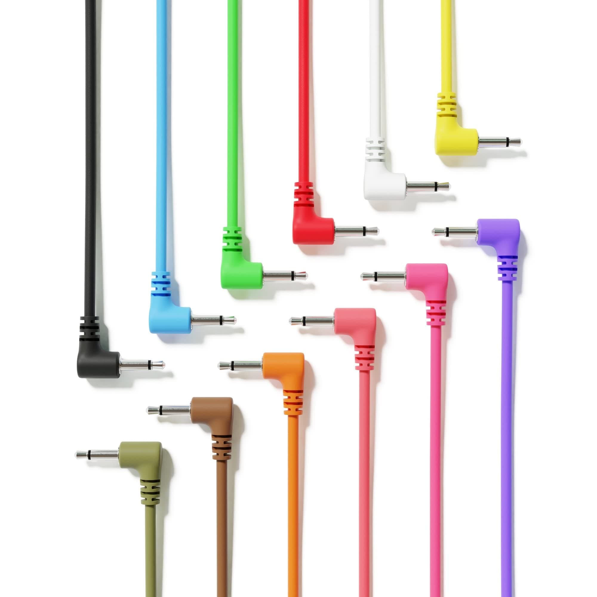 ExcelValley12-Pack - Right Angle Mono Modular Patch Cables - 3.5mm 1/8" Eurorack Synthesizer [10 cm - 4"]