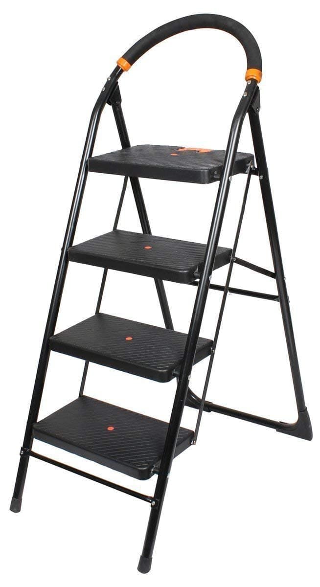 Home Bliss 4 Step Ladder, Folding Step Stool for Adults with Wide Anti-Slip Pedal, Lightweight, Perfect for Kitchen& Household, Library Office (Black)