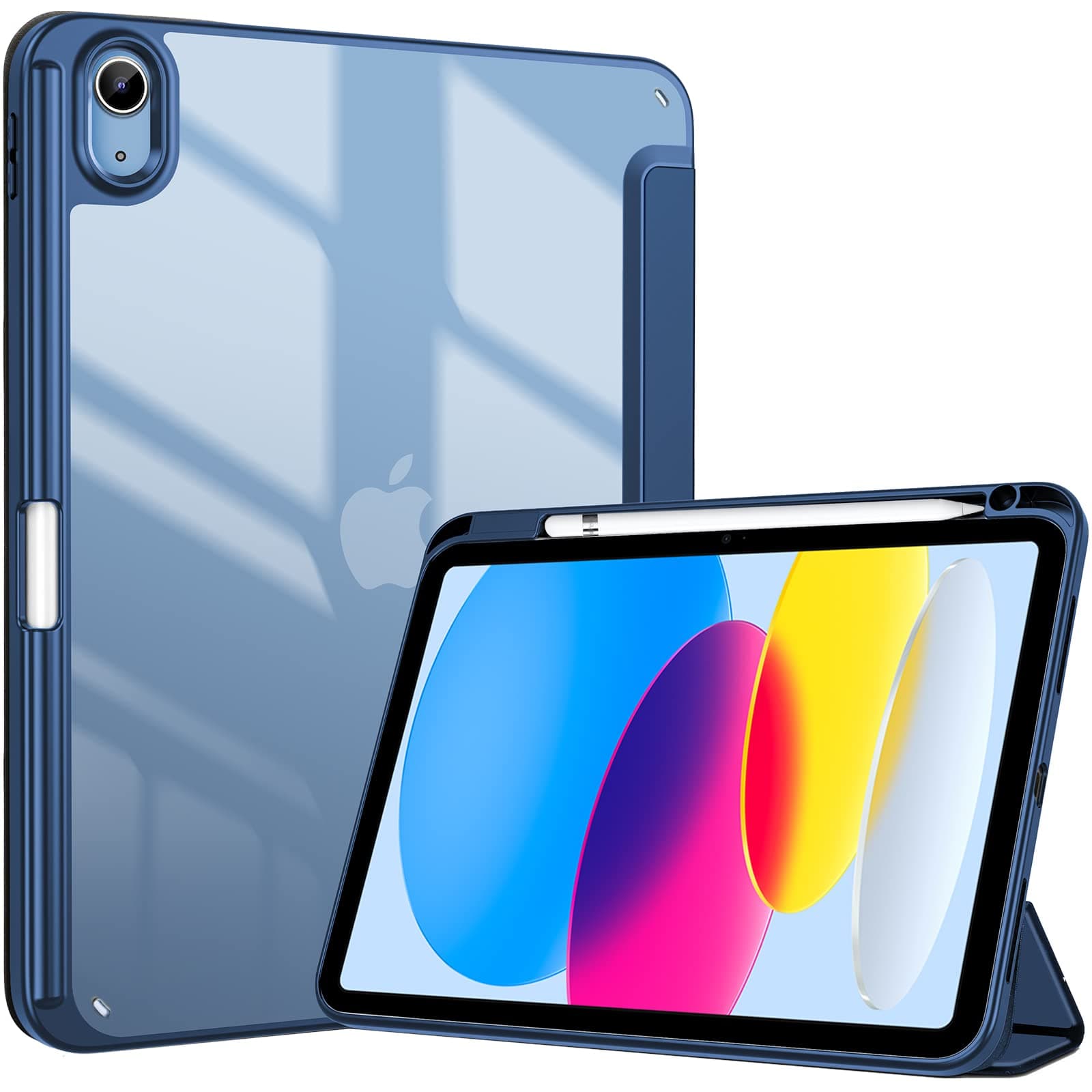 ProCase for iPad 10th Generation Case with Pencil Holder 2022 iPad 10.9 Inch Case, Clear Transparent Back Shell Trifold Protective Cases Shockproof Cover for 2022 iPad 10th Gen A2757 A2777 -Navy