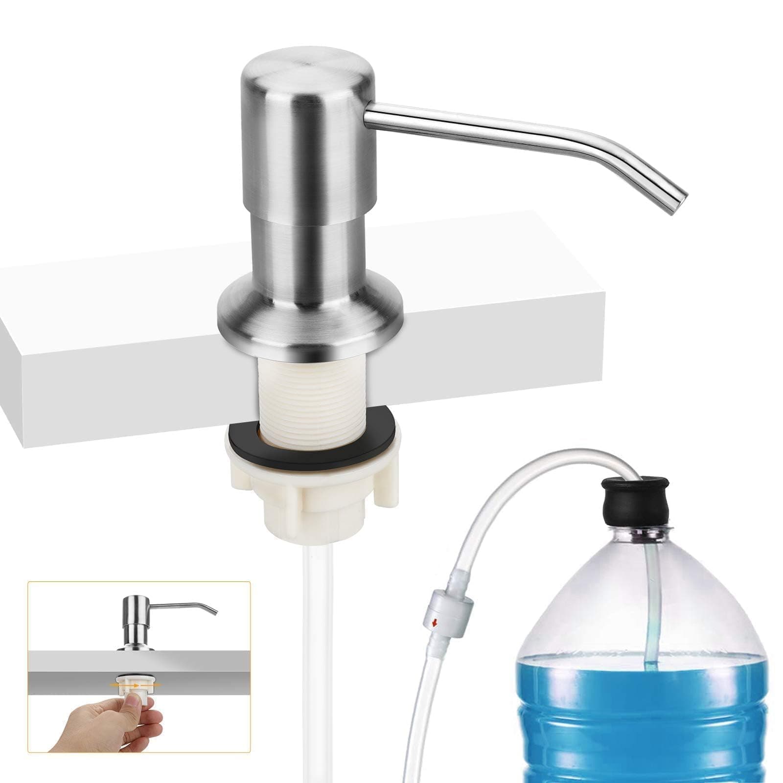 Linkstyle Soap Dispenser for Kitchen Sink, Built-in Liquid Soap Dispenser with 47" Extension Tube Bottle Caps, Brushed Nickel