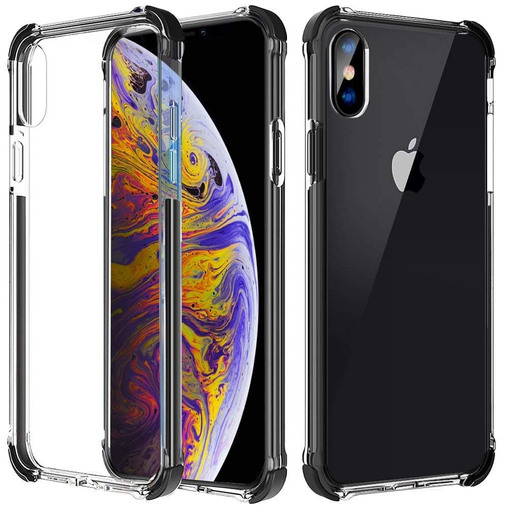 Vproof iPhone Xs Max Case, Transparent Slim Protective Case Cover, Hybrid Hard PC Back + Reinforced TPU Bumper Frame with Corner Drop Absorption for Apple iPhone Xs Max 6.5 Inch 2018 (Black Clear)