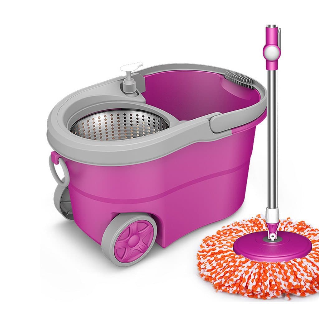 BEITE- Easy Wring Spin Mop And Bucket System, Luxury Mop With 4 Wheels, With 2 Microfiber Mop Heads, Dual Function System For Spin Washing And Drying ( Color : Purple )