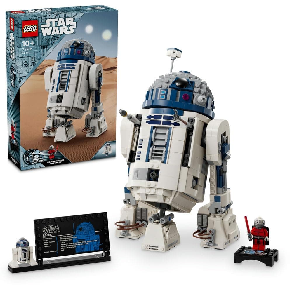 Star Wars R2-D2 Model Set, Buildable Toy Droid Figure for 10 Plus Year Old Kids, Boys & Girls, with 25th Anniversary Darth Malek Minifigure and Decoration Plaque, Memorabilia Gift Idea 75379