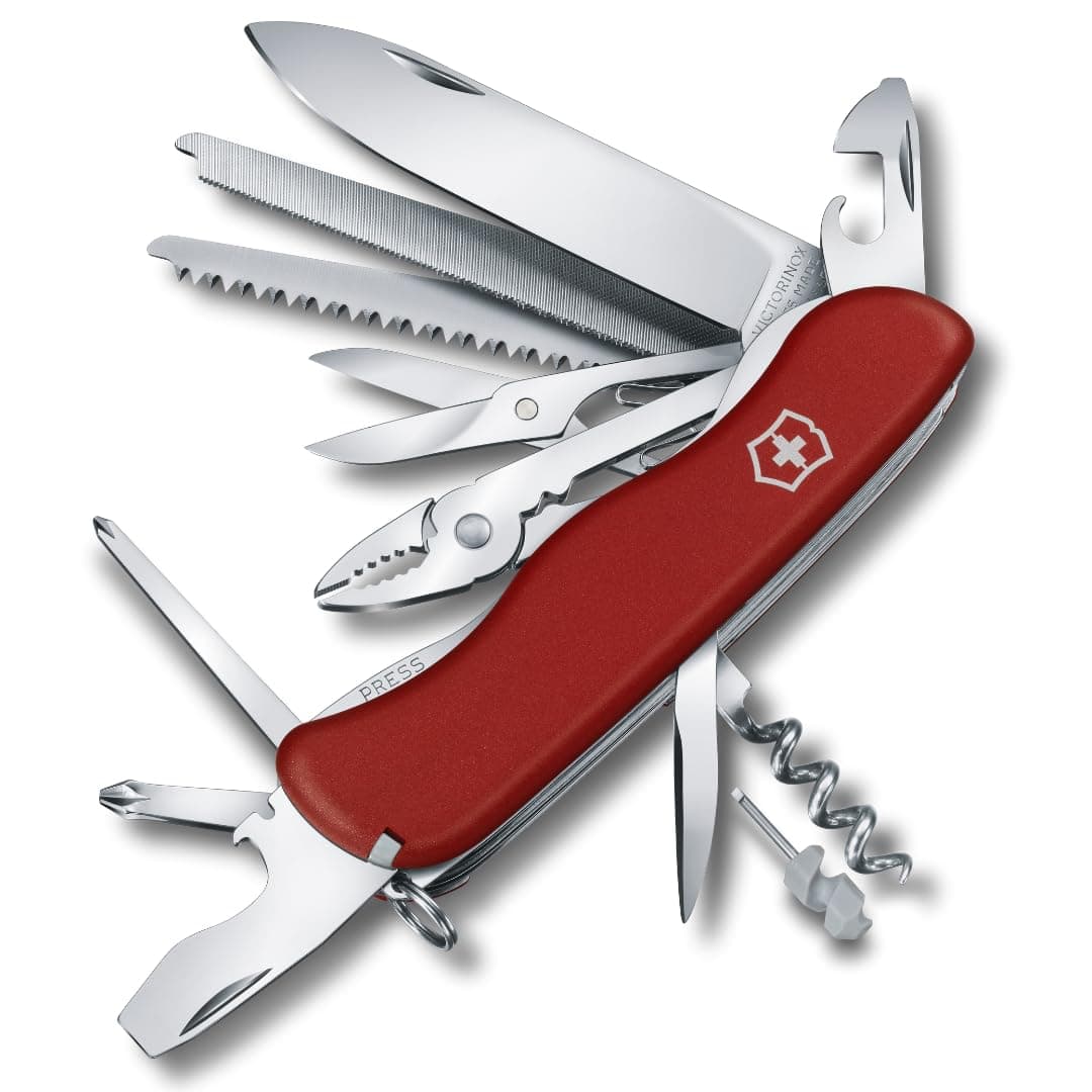 Swiss Pocket Knife Work Champ, 21 Functions, Multi Tool with Locking Blade, Pliers, Metal File, Red