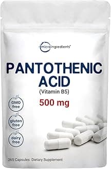 Pantothenic Acid Vitamin B5 Supplement, Vitamin B5 500mg Per Count, 365 Capsules (1 Year Supply), B-Complex Vitamin, Support Energy Production and Nervous System, Non-GMO