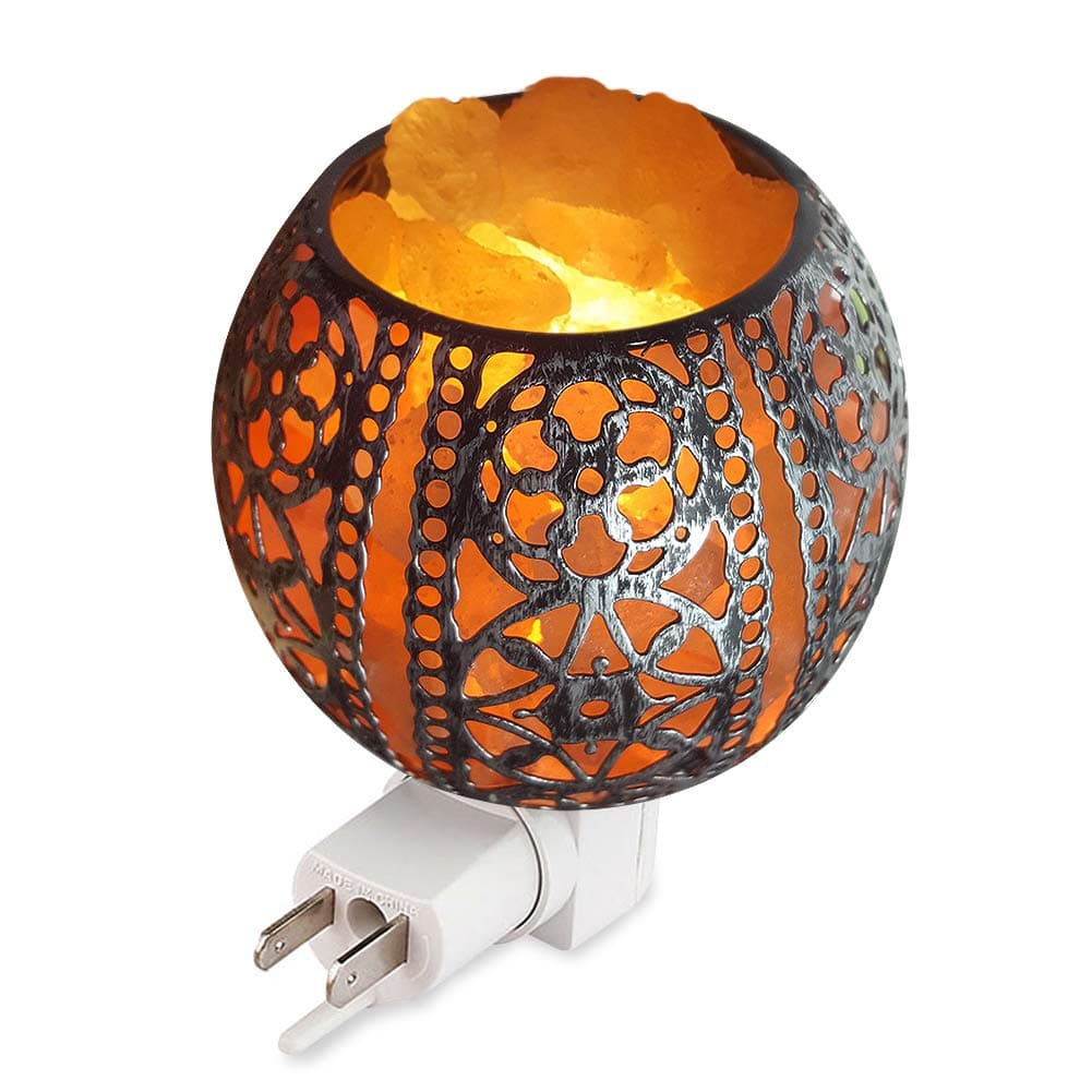 Salt Night Light,Natural Wall Light Salt Lamp with 2 Bulbs, Himalayan Rocks Salt Lamp with Spherical Metal Basket Gift