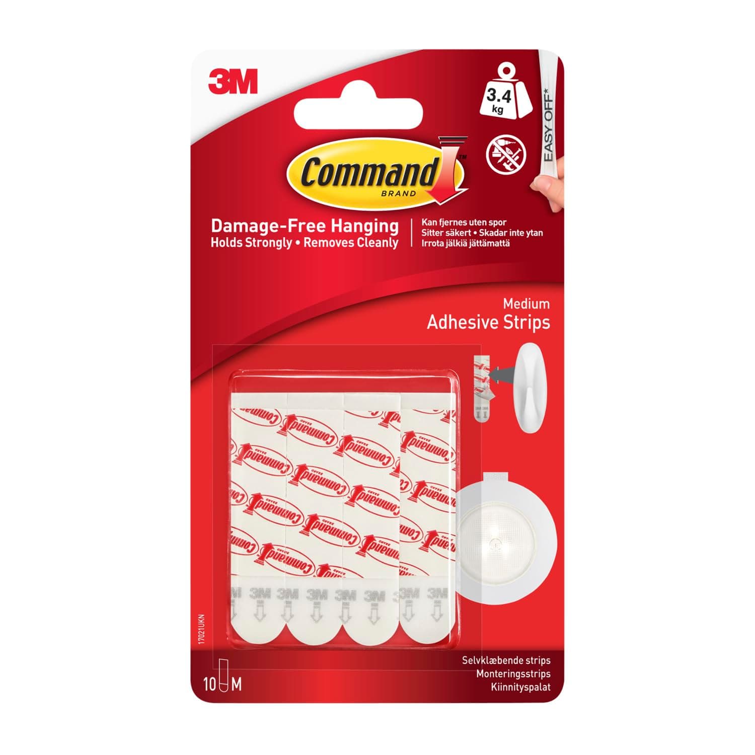 Medium Adhesive and Mounting Refill Strips, 10 Strips - Damage Free Hanging - Holds up to 3.4 kg, White