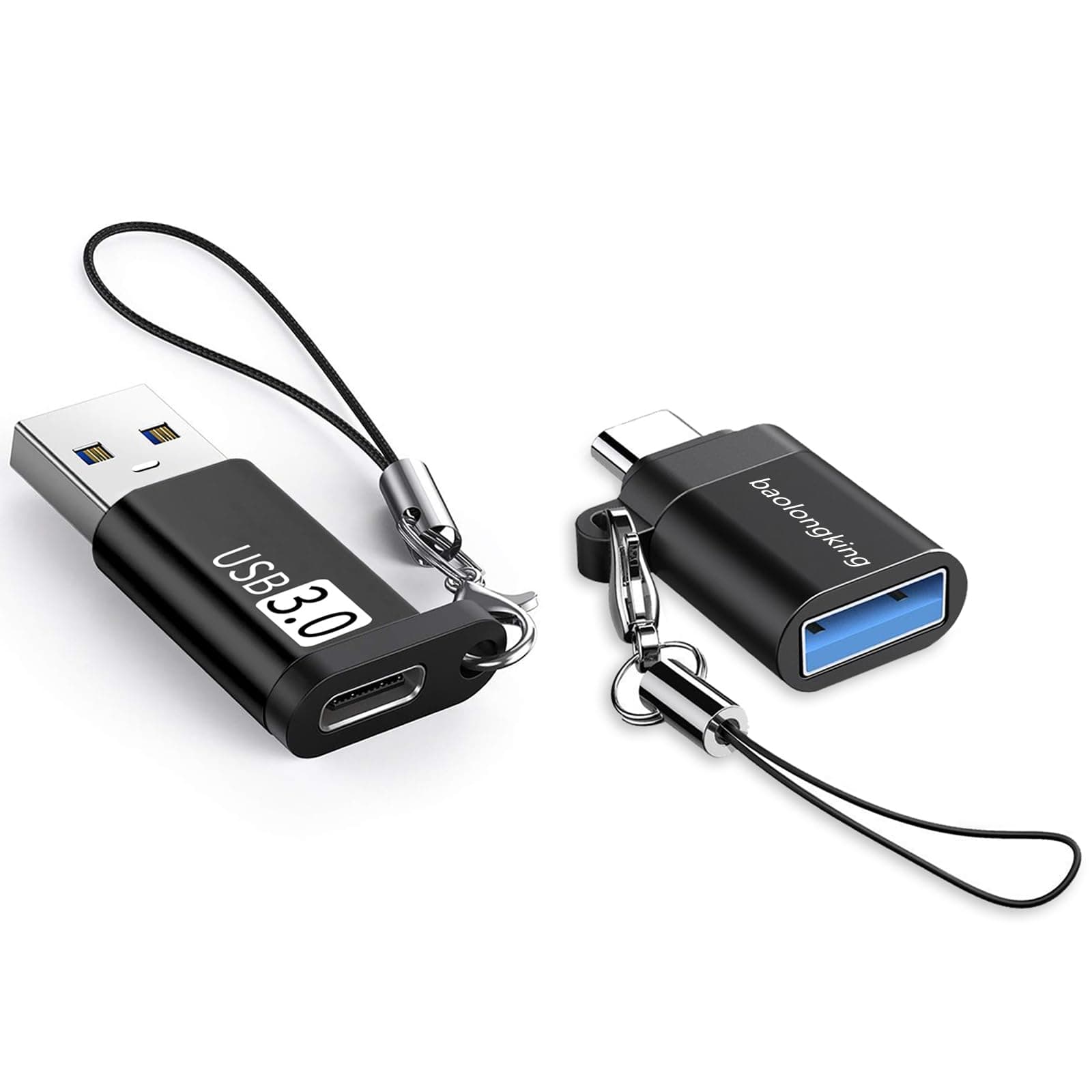 baolongking2 Pack USB C to USB Adapter & USB-C Male to USB 3.0 Female Adapter USB Type-C Charger Converter Compatible with Smartphone/Laptop/Car/Power Bank/Hubs/Headphone/Mic, etc