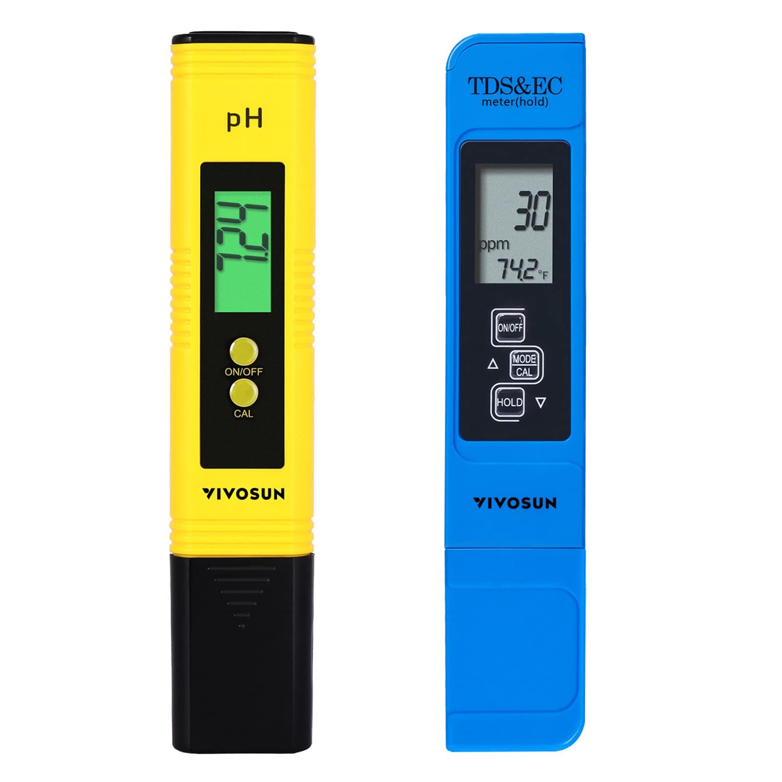 Digital pH and TDS Meter Kits, 0.01pH High Accuracy Pen Type pH Meter ± 2% Readout Accuracy 3-in-1 TDS EC Temperature Meter for Hydroponics, Pool and Aquarium, Yellow Blue, UL Certified